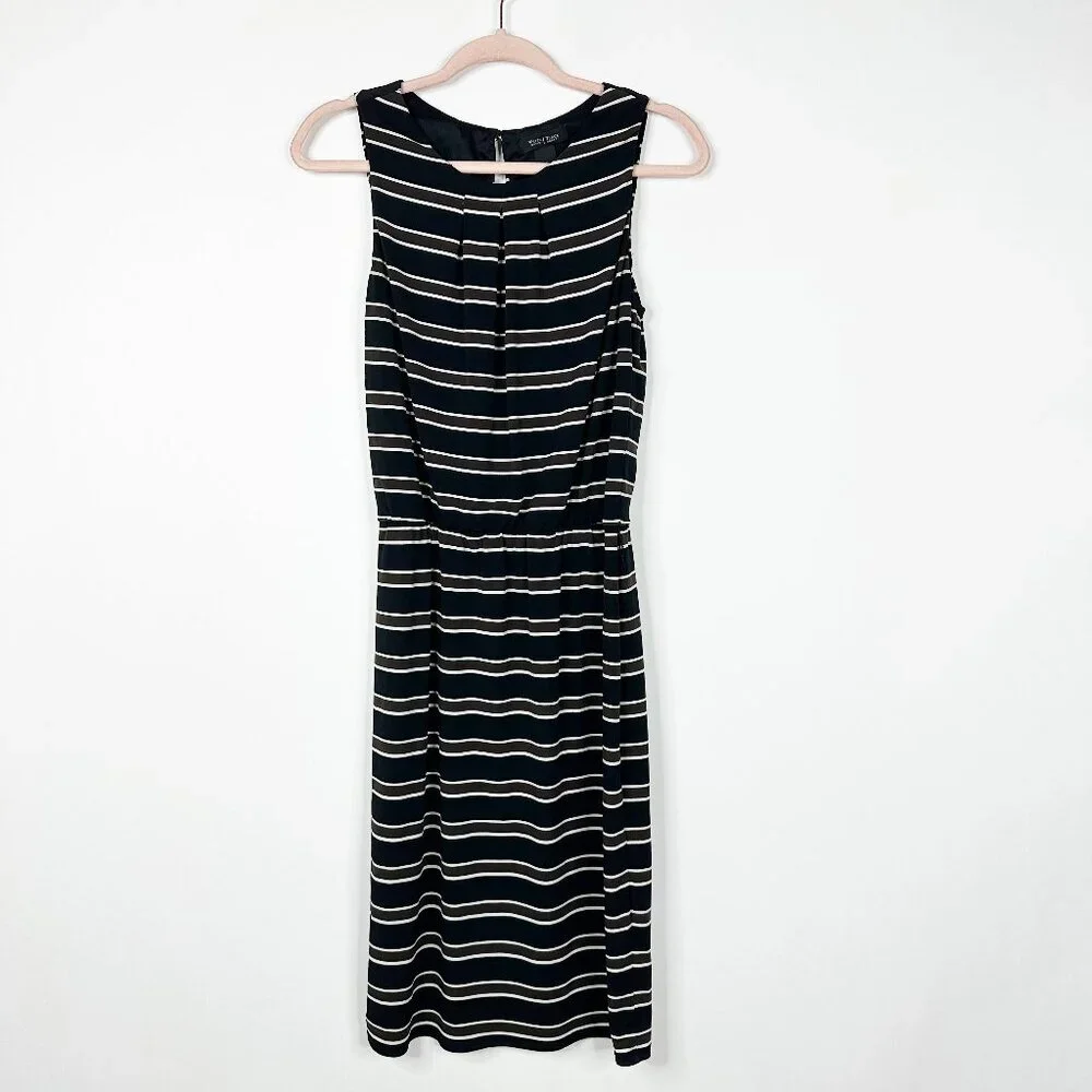 2/$30 White House Black Market Striped Blouson Sleeveless Midi Dress 6 #1545
